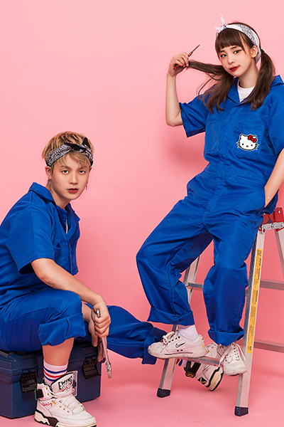 블루 점프수트 반팔